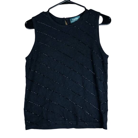 Ralph Lauren Womens Sweater Black Vest Wool Cashmere Angora Rabbit Beaded M - Picture 1 of 10